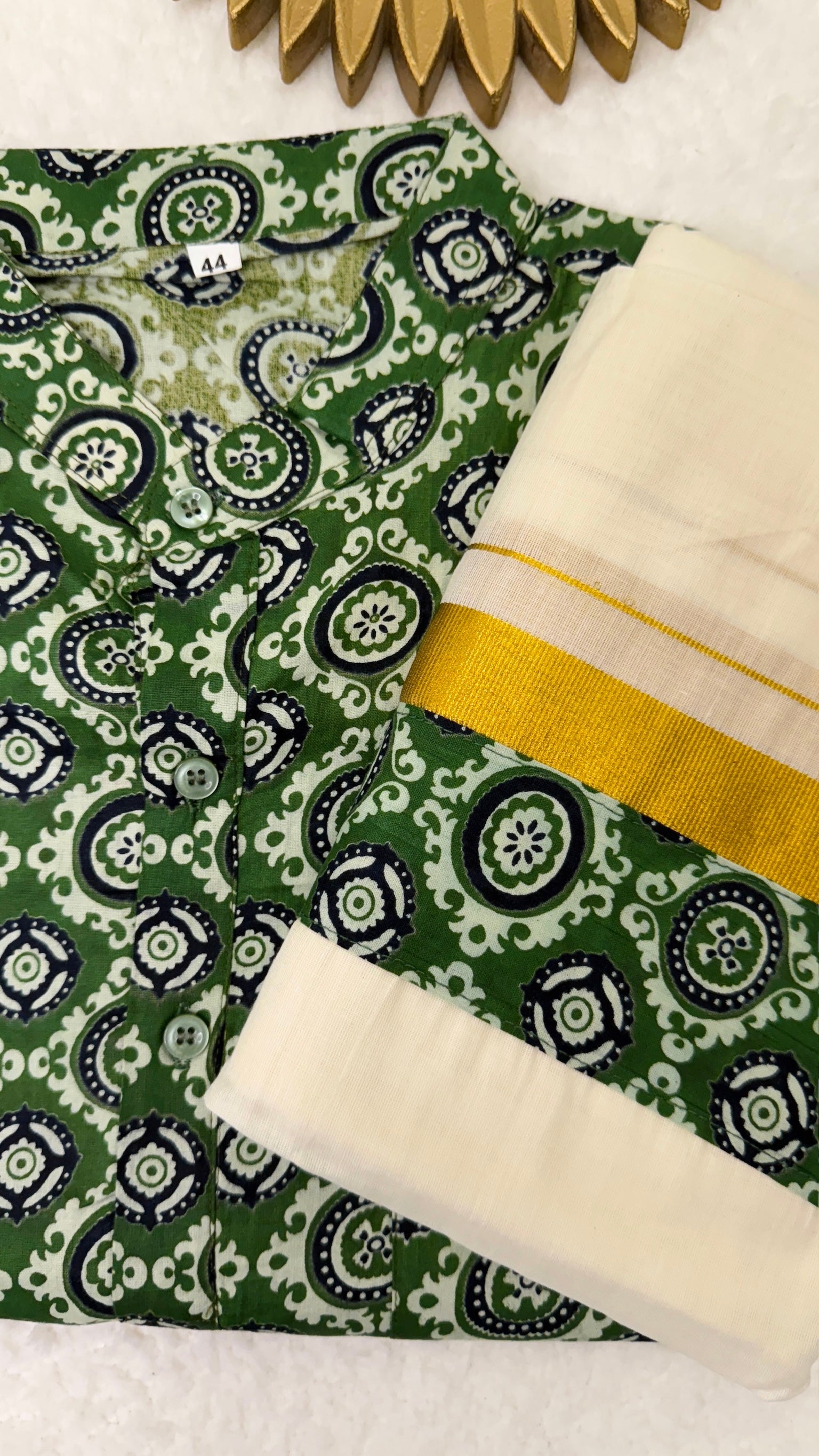 Ajrakh Green Kurta and Mundu